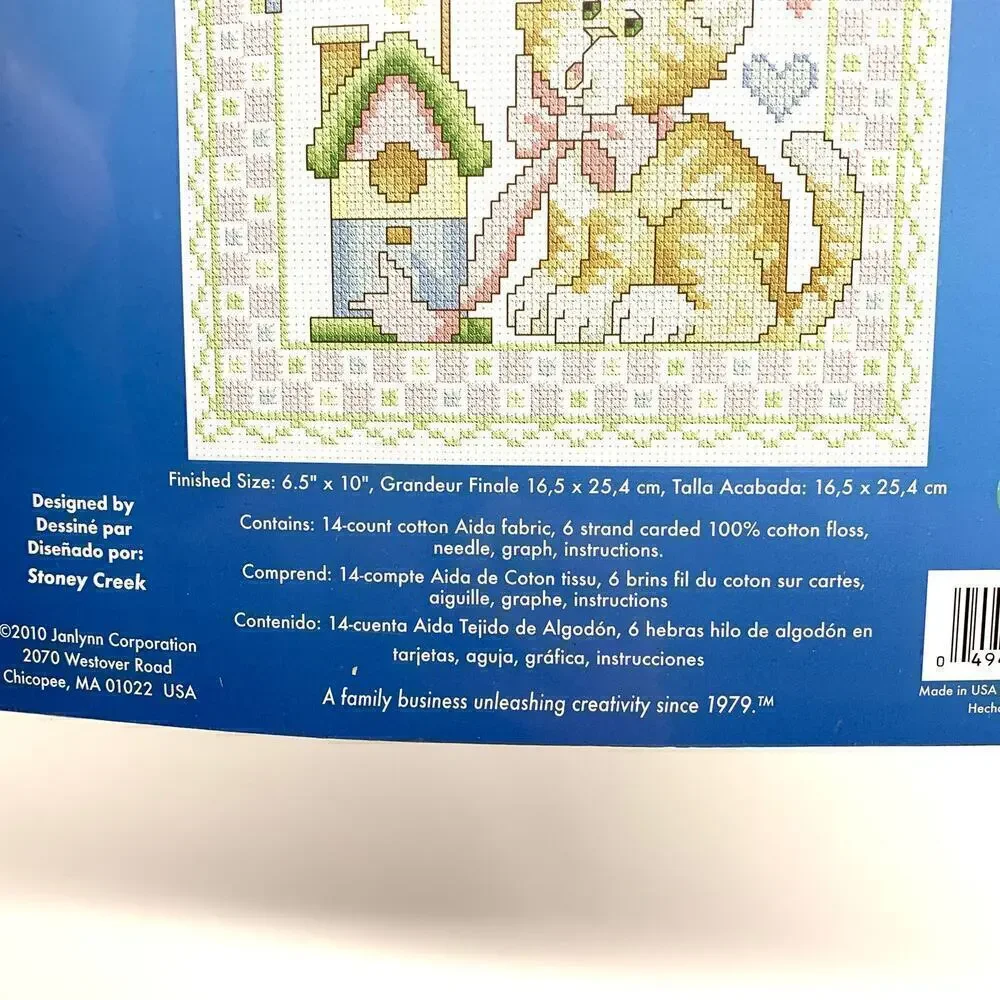 NOS 2010 Janlynn Welcome Baby Girl Kitty Sealed Cross Stitch Kit - 6.5” x10”